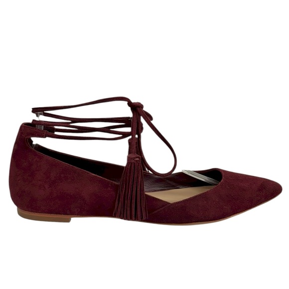 Loeffler Randall Penelope Suede Ankle Wrap Pointed Toe Flats Port Size 8 - Picture 1 of 13